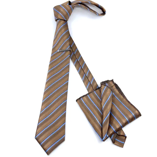 Camel Καρό Γραβάτα Microfiber Σετ με Μαντήλι 2