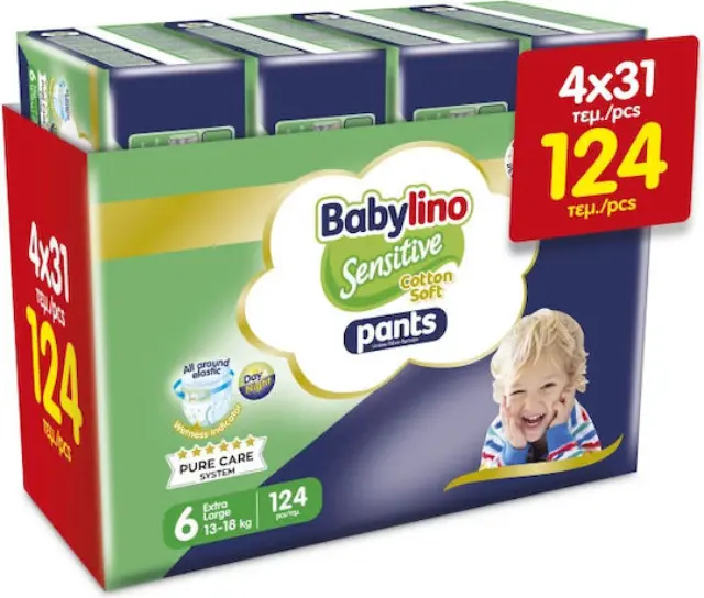 Babylino Sensitive Cotton Soft Pants Πάνες Βρακάκι No. 6 για 13-18kg 124τμχ