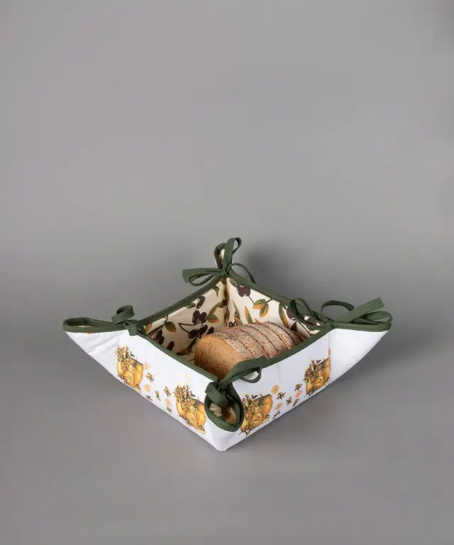 Βαμβακερή ψωμιέρα με στάμπα (35cm x 35cm) πυθάρι λευκό - -