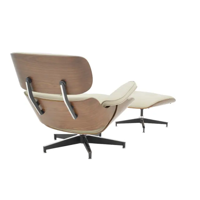Πολυθρόνα-υποπόδιο relax Jenna pakoworld μπεζ pu- plywood καρυδί-βάση χρωμίου 82x92x82εκ 2
