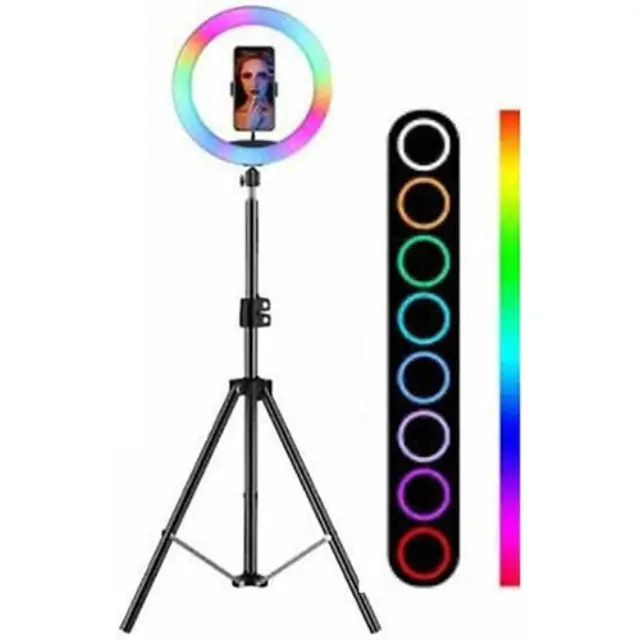 RGB Ring Light MJ26 RGB 26cm 6500K με Τρίποδο Δαπέδου και Βάση για Κινητό