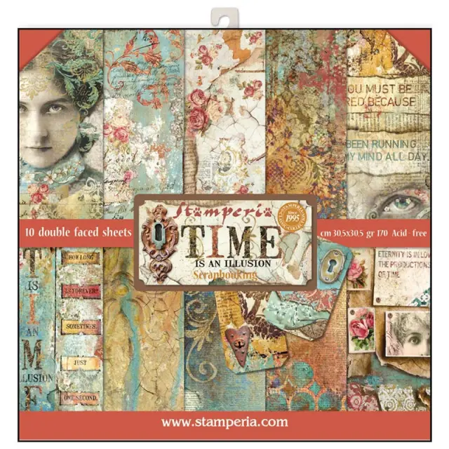 Σετ 10 Χαρτιά Scrapbooking Stamperia Διπλής Όψης - Time is an Illusion - 30x30cm