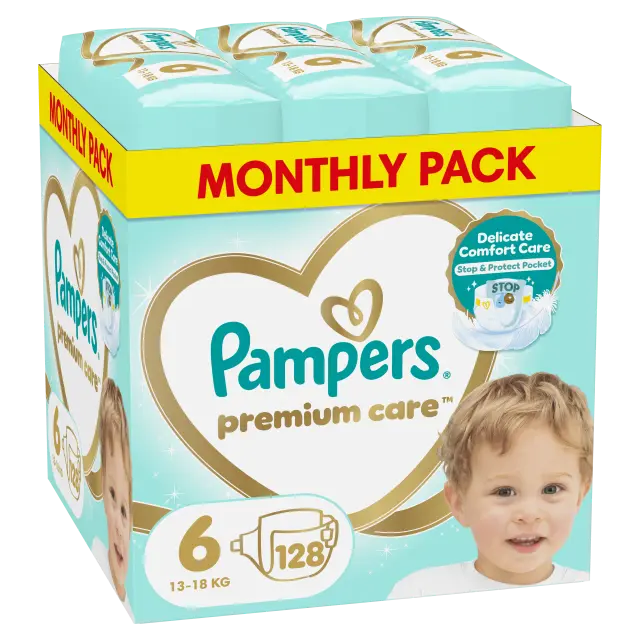 Pampers Premium Care No6 Πάνες με Αυτοκόλλητο για 13-18kg Mega Super Box, 128τμχ