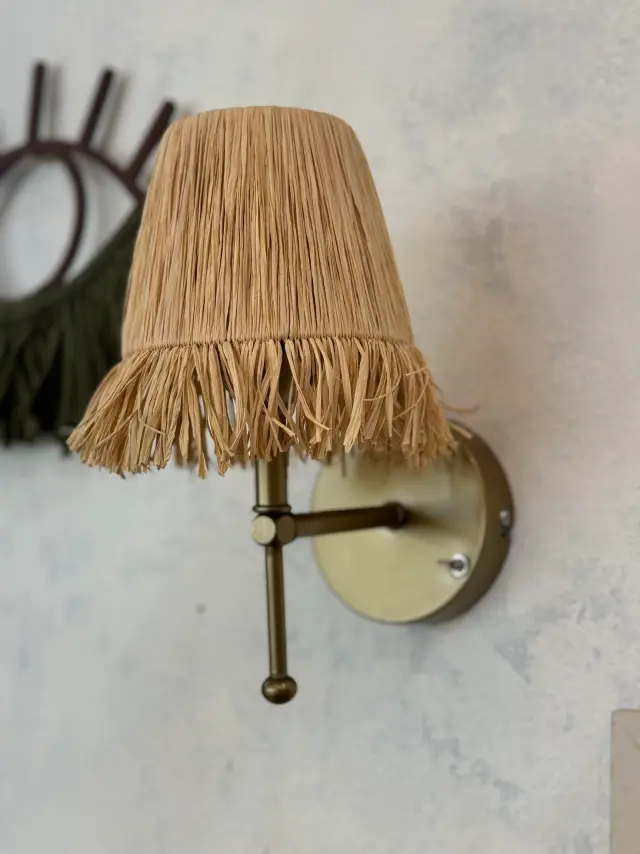 Stewehome Σετ 2 Τεμ. Boho Απλίκ από Ραφία με Κρόσσια Χειροποίητες σε Παλαιωμένο Χρυσό Led 30x24 cm 2