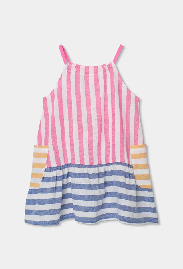 Boboli Linen φόρεμα ριγέ για κορίτσι 343033-9811