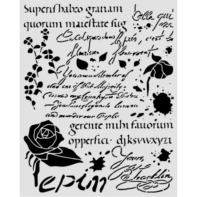 Thick Stencil 20x25cm, Stamperia, Flowers and Poems, Γράμματα και λουλούδια