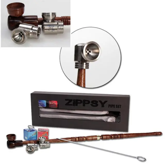 Σετ Ξύλινη Πίπα Zippsy Pipe Καφέ με δύο Bowl Τιτανίου - 41cm