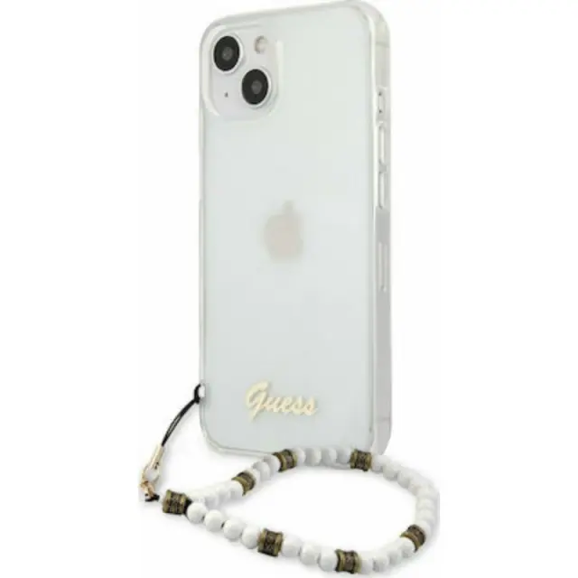 Guess Script Back Cover Πλαστικό Διάφανο/White Pearls (iPhone 13 mini)