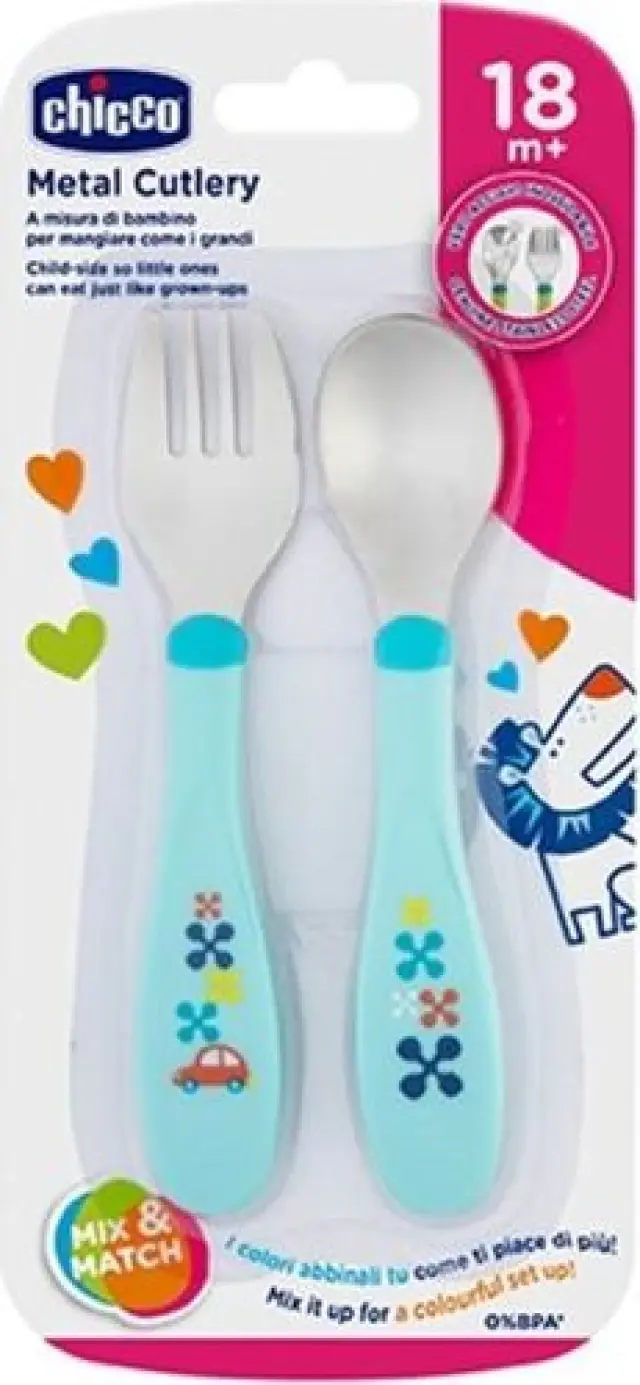 Chicco Metal Cutlery Mix & Match Σετ Πιρούνι - Κουτάλι Ανοξείδωτο 18m+ Γαλάζιο 2