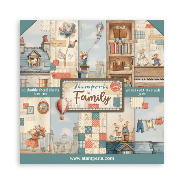 Χαρτιά scrapbooking 10τεμ, 20.3×20.3cm Stamperia, Family