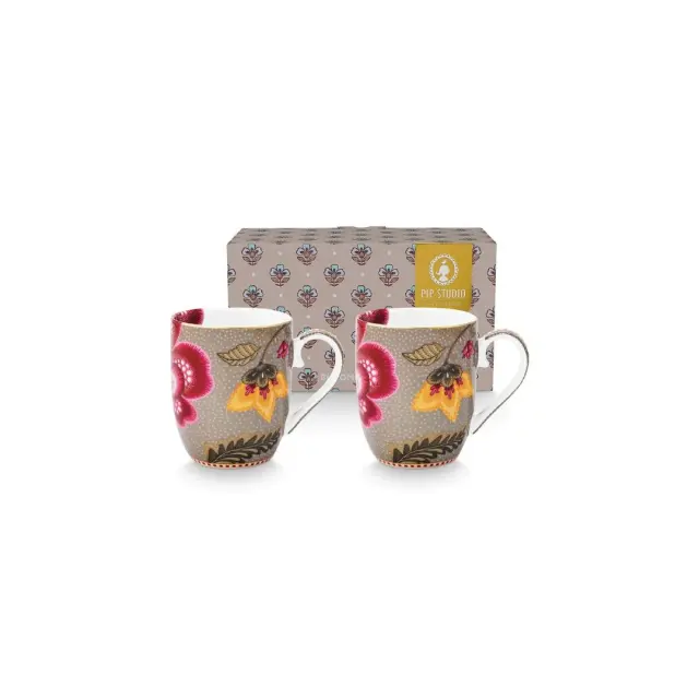 Pip Studio Σετ 2 Πορσελάνινες Κούπες 200ml / Set 2 Mugs in a Gift Box: Blooming Tales Fantasy (Khaki)