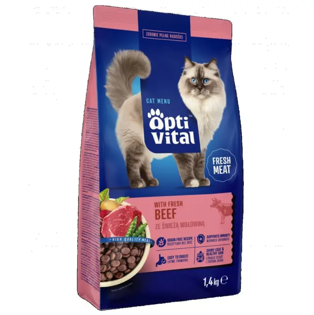 OPTIVITAL With fresh beef - dry cat food - 1,4kg