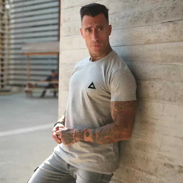 T-shirt Noshame® Γκρι μελανζε με patch triangle - 142551 - XXL