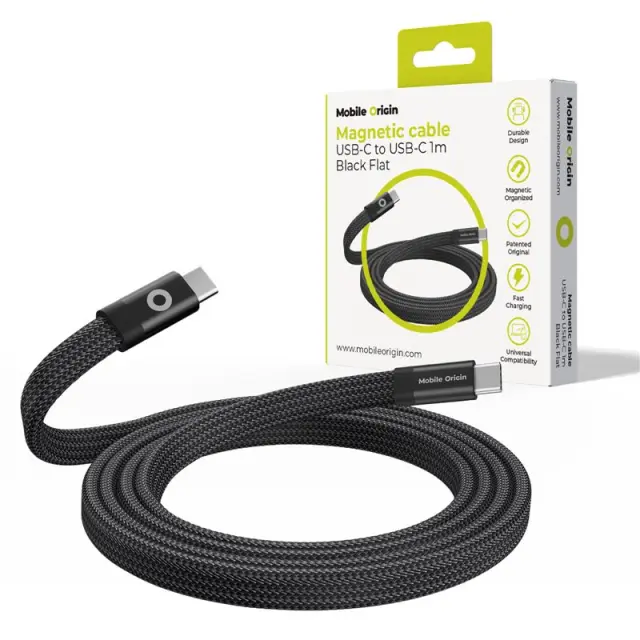 Mobile Origin Magnetic Flat Patented Original Cable USB-C to USB-C 1m, black