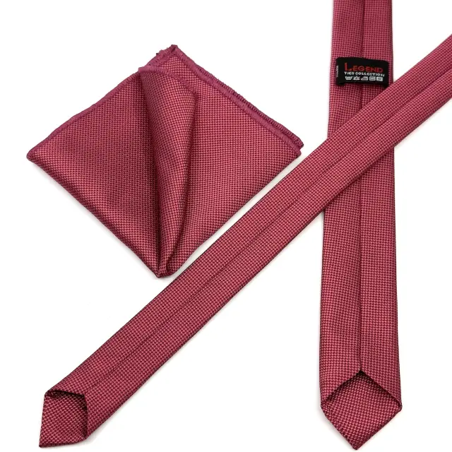 Βυσσινί Oxford Γραβάτα Slim 4,5 cm Σετ με Μαντηλάκι 3