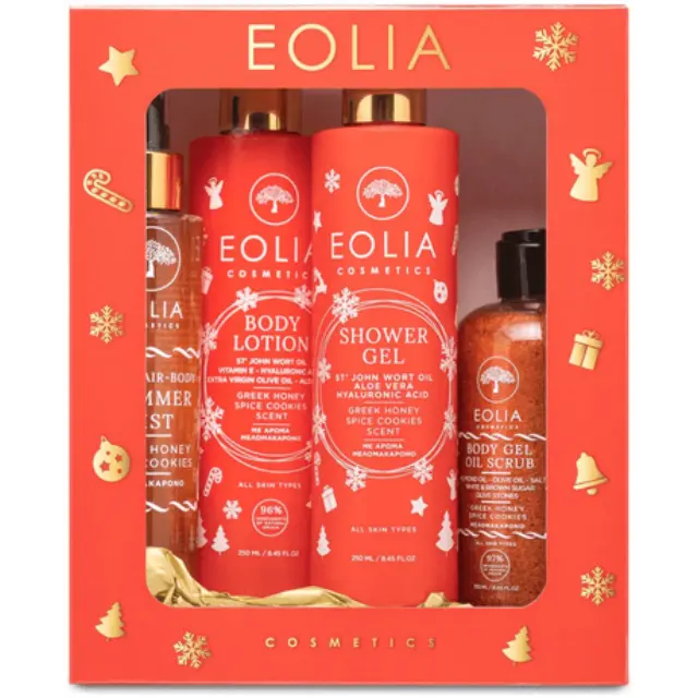 Eolia Cosmetics Christmas Gift Box Shower gel, Body Lotion, Body Oil Scrub & Body Mist Μελομακάρονο 250ml