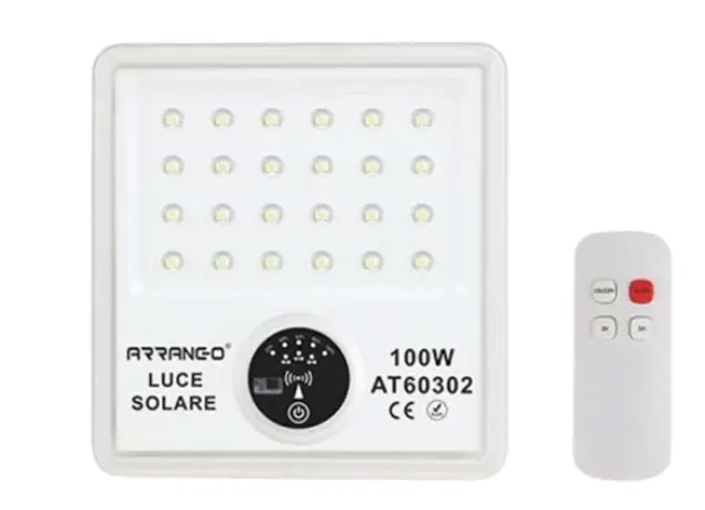Arrango Στεγανός Ηλιακός Προβολέας LED 100W IP65 με Τηλεχειριστήριο AT60302