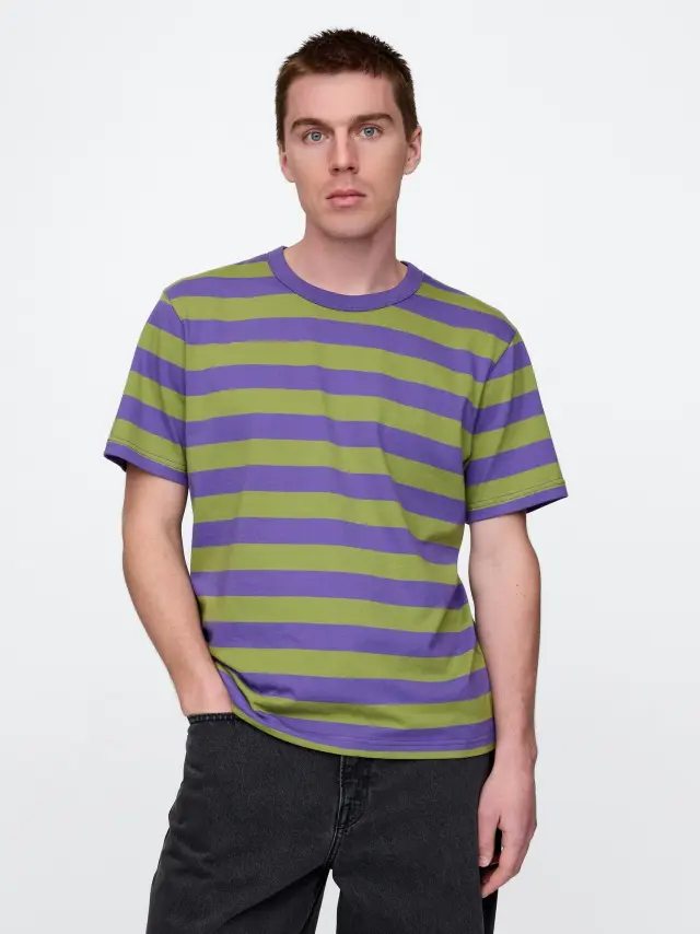 Λαδί Ριγέ Original Μπλούζα από 100% Οργανικό Βαμβάκι Olive stripe - XL