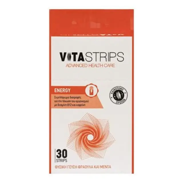 Vitastrips Energy Συμπλήρωμα Διατροφής για Τόνωση με Φυσική Γεύση Φράουλα & Μέντα 30 τμχ