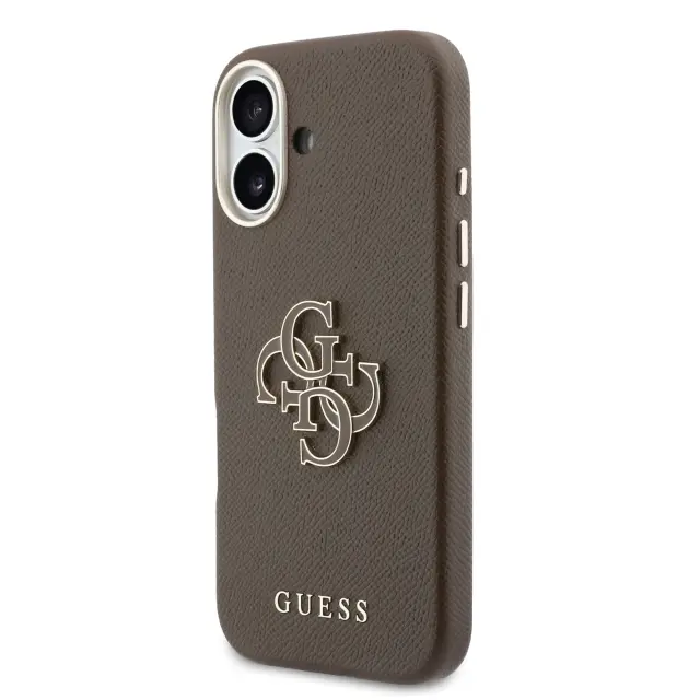Guess PU Grained 4G Resin Metal Logo Case for iPhone 17 Brown 2