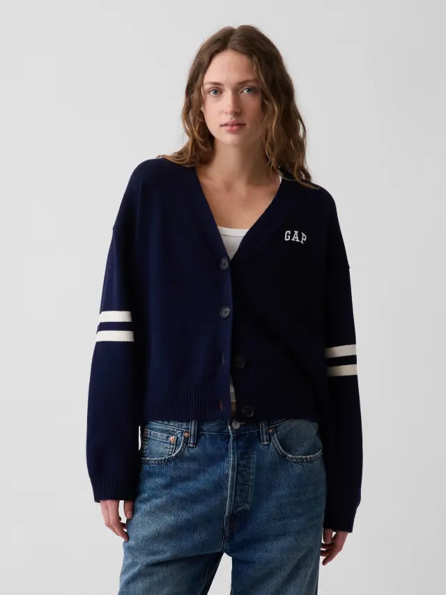 Γυναικεία Πλεκτή Ζακέτα Oversized με Gap Λογότυπο από 100% Βαμβάκι navy uniform