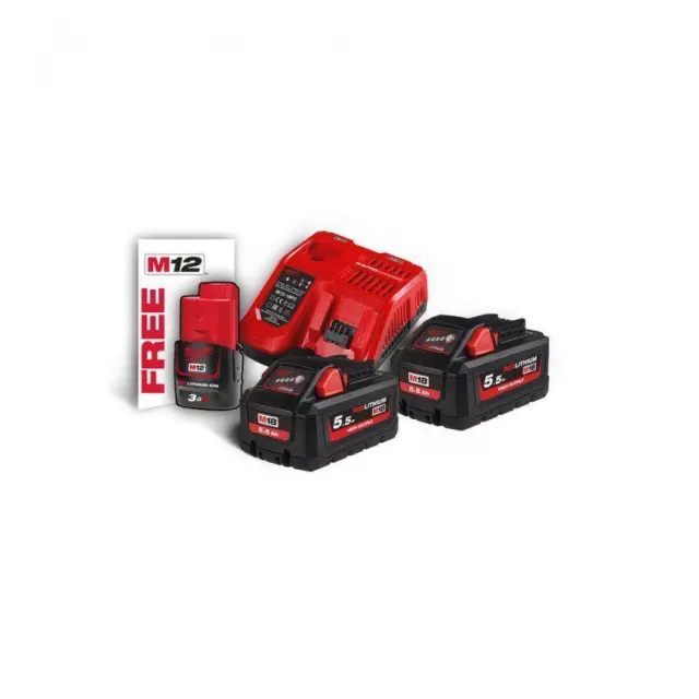 Milwaukee M18 HNRG-552 - Σετ 2x5,5Ah Μπαταρίες και Ταχυφορτιστής + Δώρο 1x3.0Ah (4933464713)