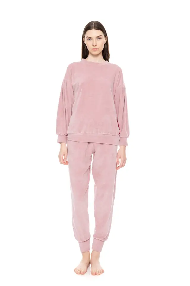 W1663 - Baby Pink - HOMEWEAR VELVET STRIPE