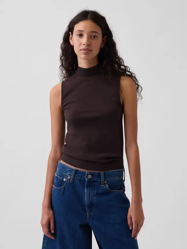 Γυναικείο Αμάνικη Μπλούζα με Mockneck Λαιμόκοψη Terra brown