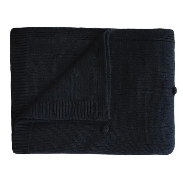 Mushie Knitted Baby Blanket - Textured Dots Dark Navy 80x100cm