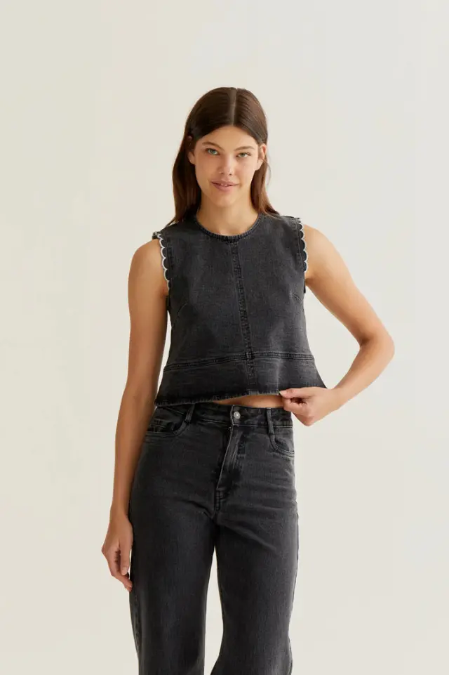 COMPANIA FANTASTICA DENIM TOP (61C/47011 BLACK) - M
