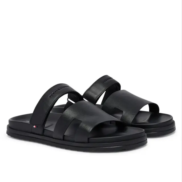 Ανδρικές Δερμάτινες Παντόφλες Tommy Hilfiger FM0FM05773-BDS Μαύρες Μαύρο - 43 2