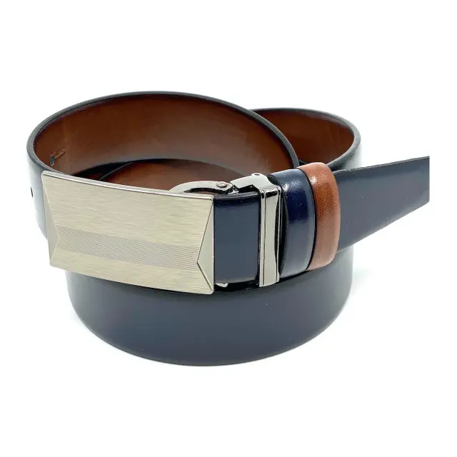 Μπλε Ταμπά Ζώνη Διπλής Όψης P.U. Leather με Αγκράφα Πλακάκι 3,5 cm - 110cm