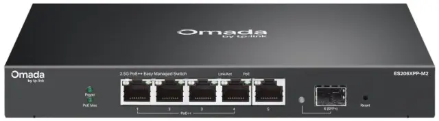 TP-Link Omada 5-Port 2.5G BASE-T and 1-Port 10GE SFP+ Easy Managed Switch with 4-Port PoE++ (ES206XPP-M2) (TPES206XPP-M2)