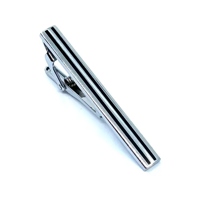 Ασημί Μαύρο Κλιπ Γραβάτας 5,5 cm με Σμάλτο – LGTC/5.5-23