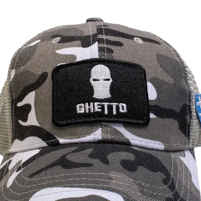 Ghetto Mask Limited Camouflage Greek Flag Cap | Streetwear 6 Panel Gray