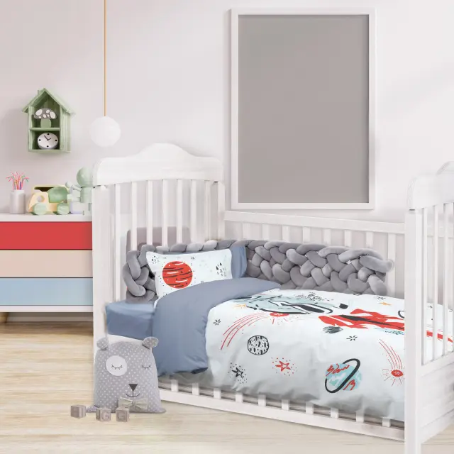 Σετ Σεντόνια Κούνιας 125Χ170 Χωρίς Λάστιχο Smile Das Home 4851 Λευκό-Γκρι-Κόκκινο 2