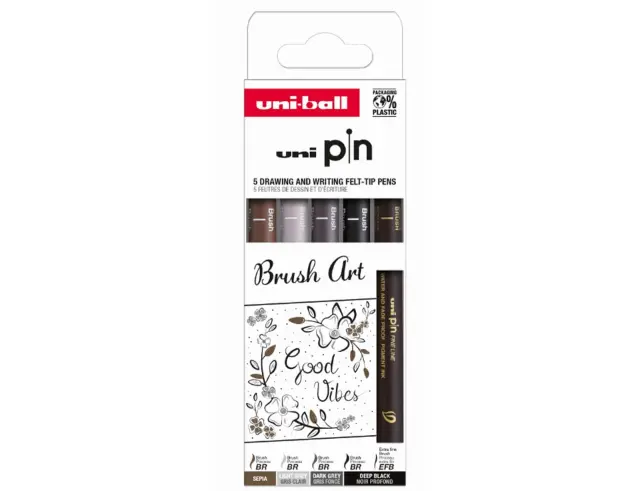 Μαρκαδόροι Σχεδίου Brush Art Uni PIN-200 με πάχος μυτών BR/EFB - 5 τεμάχιαPIN-200 5P ASP014