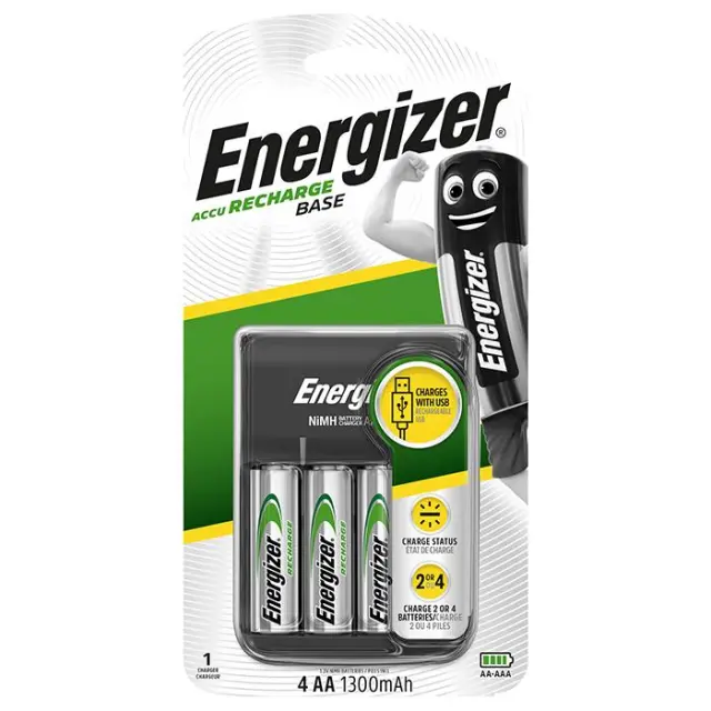 Φορτιστής μπαταριών AA/AAA Energizer Βase με 4 επαναφορτιζόμενες μπαταρίες ΑΑ και τροφοδοσία μέσω USB.