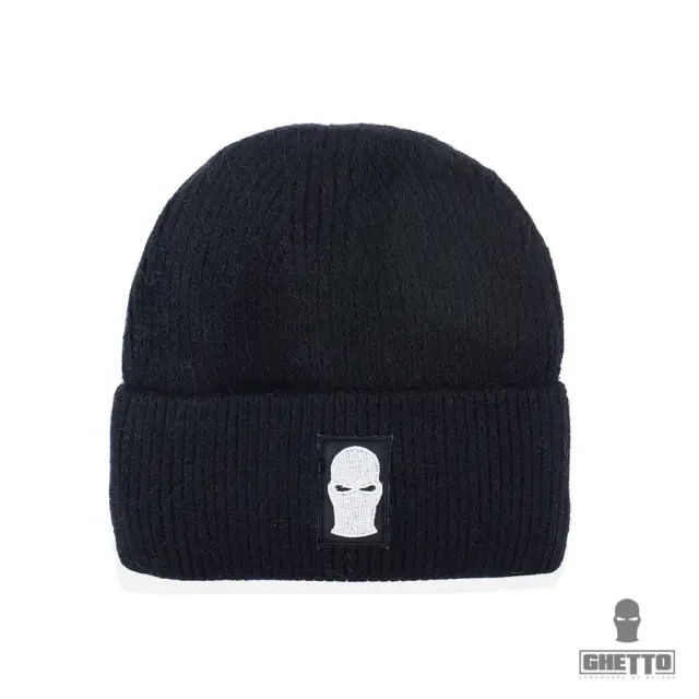 Ghetto Mask Embroidery Logo Warm Winter Beanie | Unisex Black