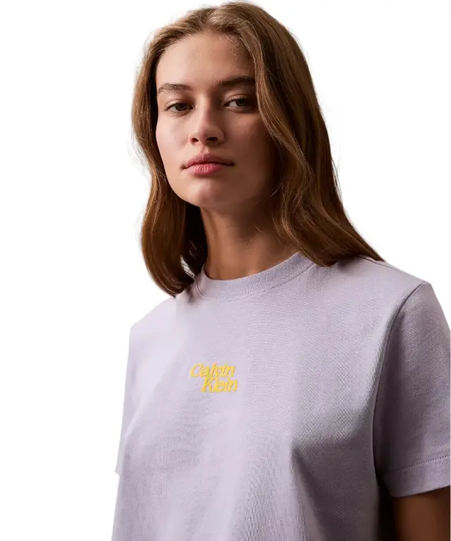 Calvin Klein - Γυναικείο T-Shirt SS Flocked Logo CN Tee Regular Fit LV047B851G-VVH Λεβάντα - S 3