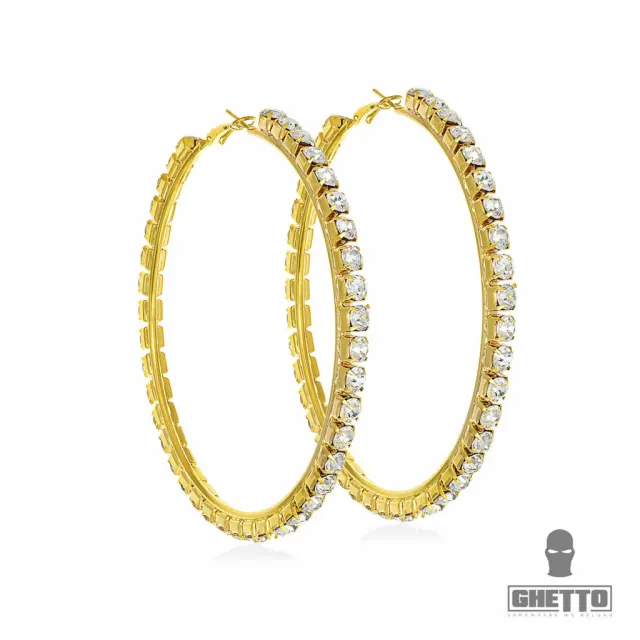 Ghetto Big Hoop Stainless Steel Earrings Diamond Gold