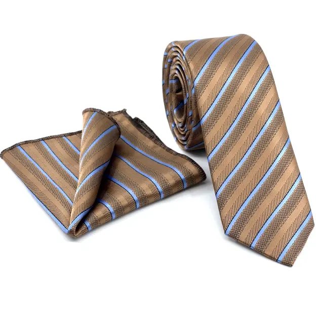 Camel Καρό Γραβάτα Microfiber Σετ με Μαντήλι
