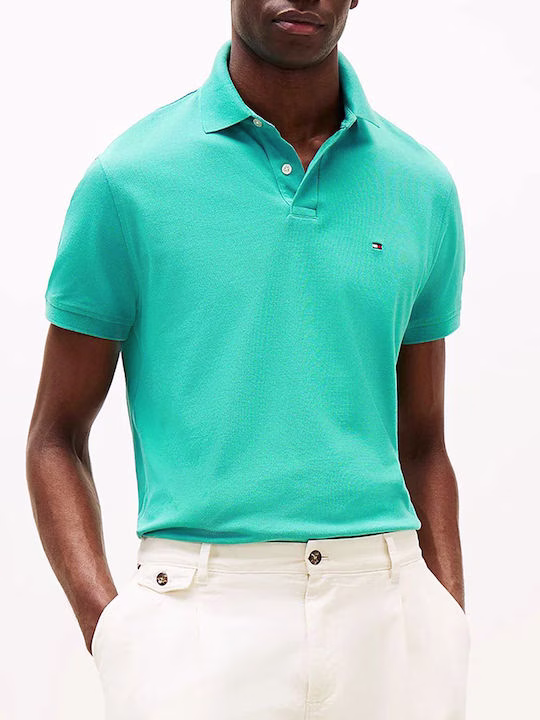 Tommy Hilfiger Ανδρική Μπλούζα τύπου πόλο Τυρκουάζ Regular Fit Γαλαζοπράσινο