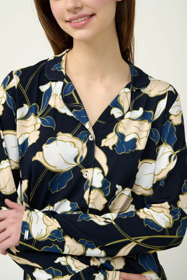 Κουμπωτή Γυναικεία Πυτζάμα Viscose Vamp 23113 BLUE 2