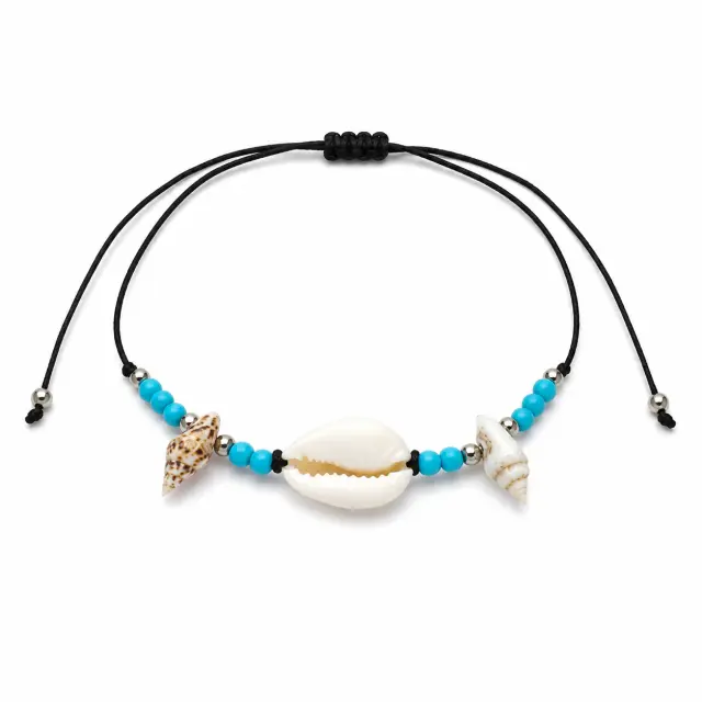 Ghetto Adjustable Shell Bracelet with Turquoise Beads – Stainless Steel