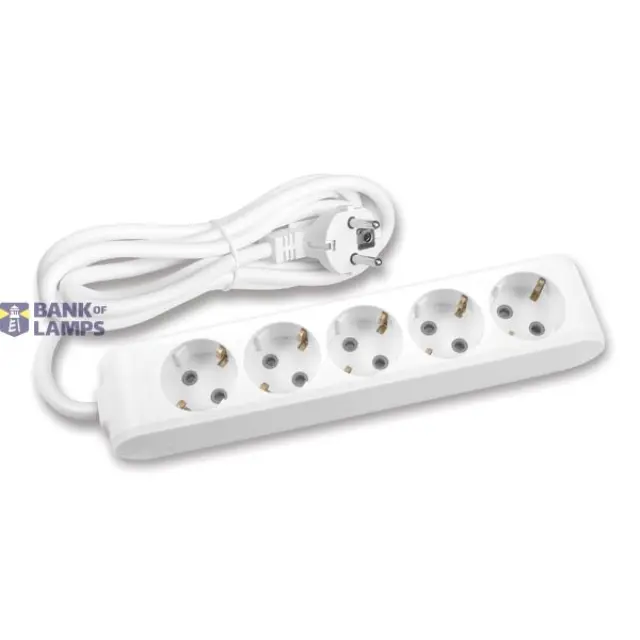 X-tendia White Five Gang Earth Socket with Cable CP 3M