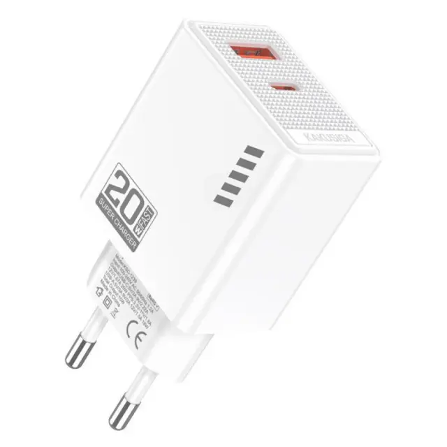 Kakusiga Φορτιστής Χωρίς Καλώδιο με Θύρα USB-A και Θύρα USB-C 20W Λευκός (KSC-1239)