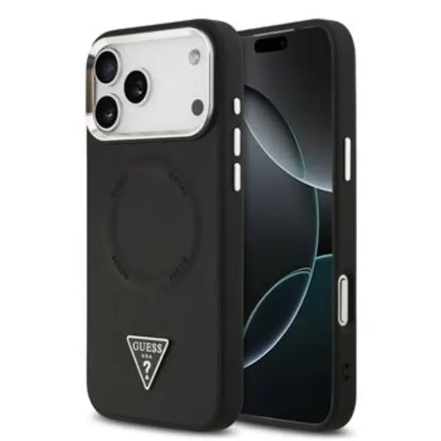 Guess PU Leather Triangle Logo MagSafe Case for iPhone 17 Pro Black