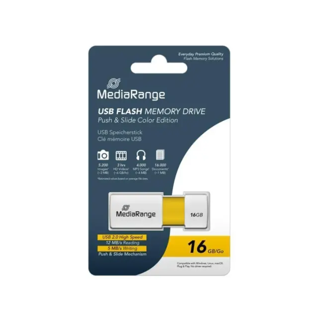 MediaRange USB 2.0 Flash Drive Color Edition 16GB (Yellow) (MR972) MR SSD & USB FLASH DRIVES & MEMORY CARDS