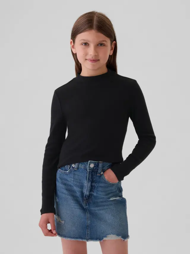 Μαύρη Παιδική Rib Mockneck Μπλούζα True black